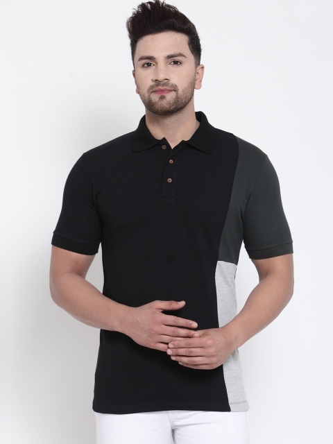 

Kalt Men Black Colourblocked Polo Collar T-shirt