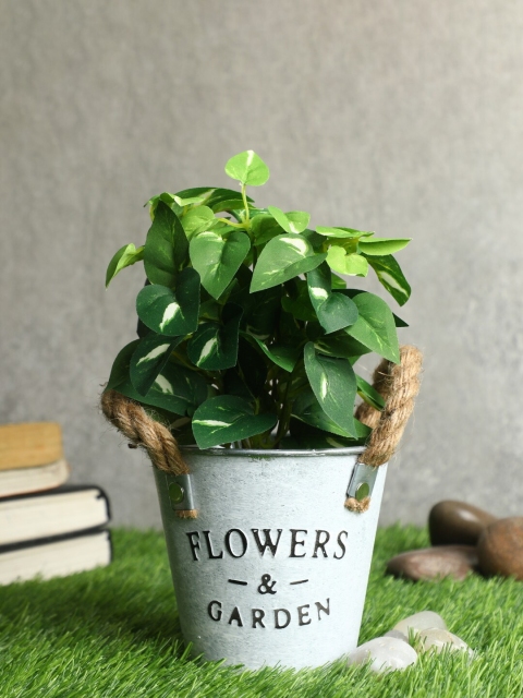 

PolliNation Green & White Artificial Begonia Bonsai Plant With Metal Pot