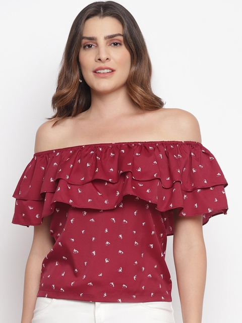 

Capybara Women Red Printed Layered Bardot Top