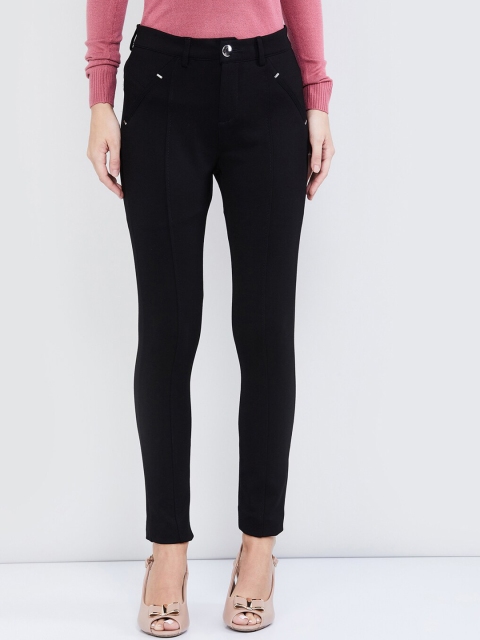 

max Women Black Skinny Fit Solid Casual Trousers