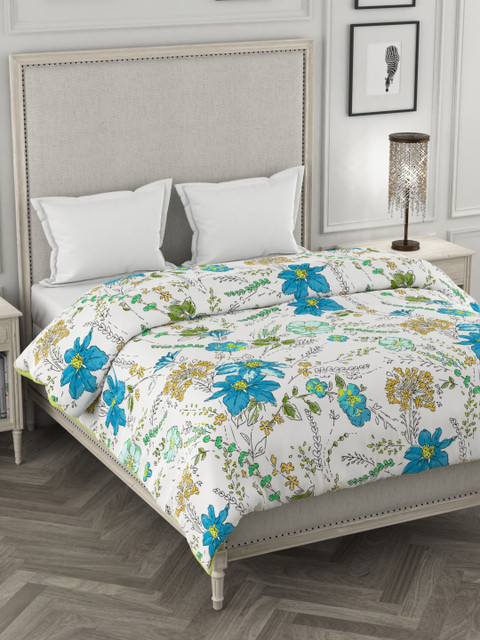 

Portico New York White & Turquoise Blue Floral AC Room 120 GSM Double Bed Comforter