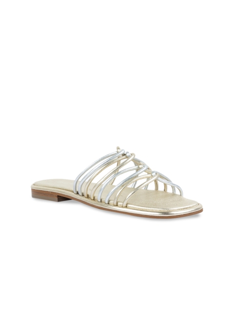 

Vanilla Moon Women Gold-Toned Woven Design Leather Open Toe Flats