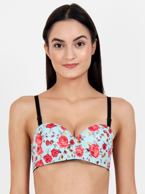 

Lebami Blue Printed Non-Wired Lightly Padded Everyday Bra 2668 Demi Cup Green_30A