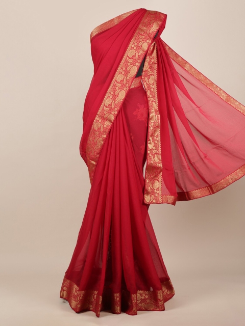 

Pothys Maroon Solid Poly Chiffon Saree