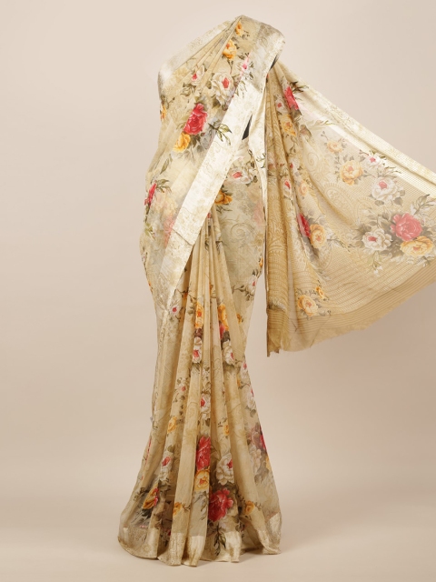 

Pothys Cream-Coloured Printed Poly Chiffon Saree