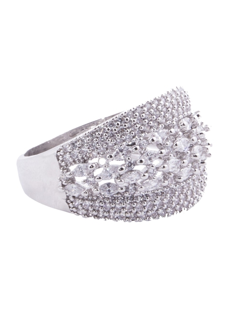 

shaze Silver-Toned & White CZ-Studded Statement Finger Ring