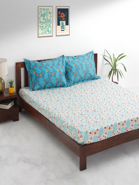 

Chumbak White & Pink Floral 180 TC Cotton 1 Queen Bedsheet with 2 Pillow Covers