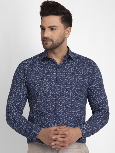 

JAINISH Men Navy Blue & White Regular Fit Printed Formal Shirt