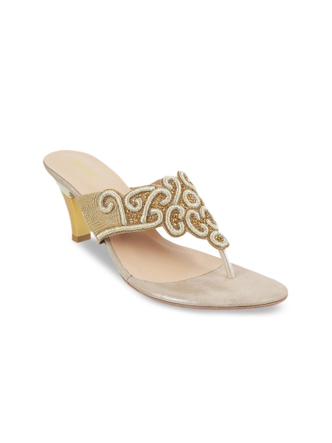 

Metro Women Gold-Toned Embellished Kitten Heels