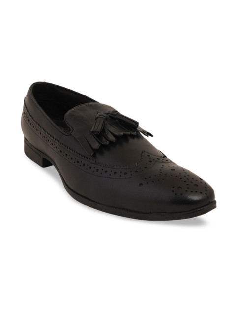 

SCENTRA Men Black Solid Leather Formal Slip-Ons