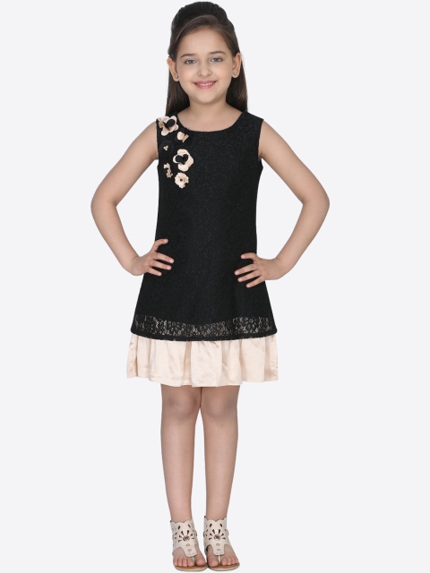 

CUTECUMBER Girls Black Self Design A-Line Dress