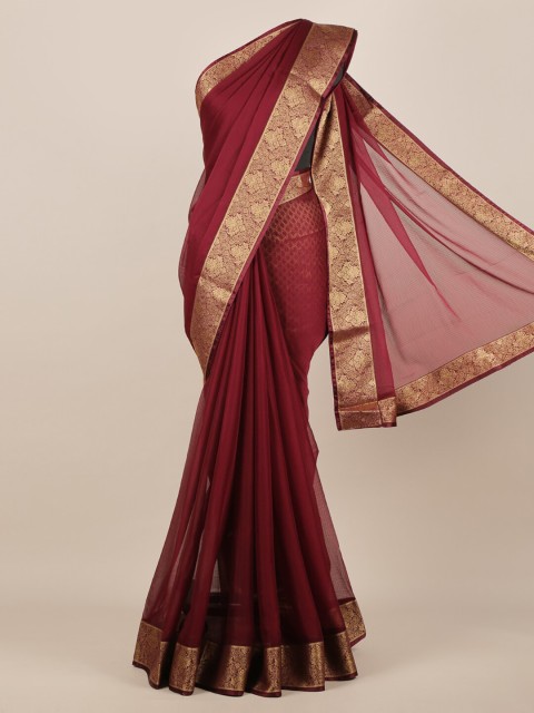 

Pothys Maroon Solid Poly Chiffon Saree