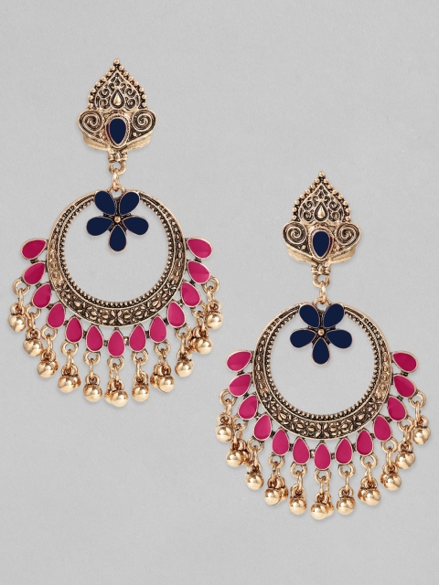 

Rubans Gold-Plated Pink Oxidised Handcrafted Ghungru Contemporary Chandbalis