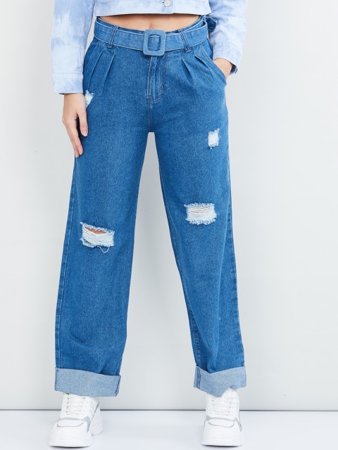 

max Women Blue Boyfriend Fit Mid-Rise Mildly Distressed Jeans