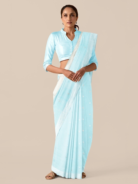

Taneira Blue Silk Cotton Solid Chanderi Saree