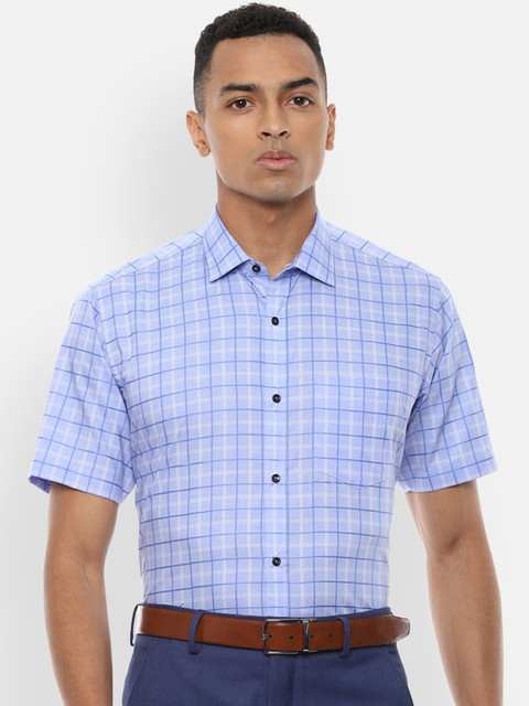 

Van Heusen Men Blue Regular Fit Checked Cotton Formal Shirt