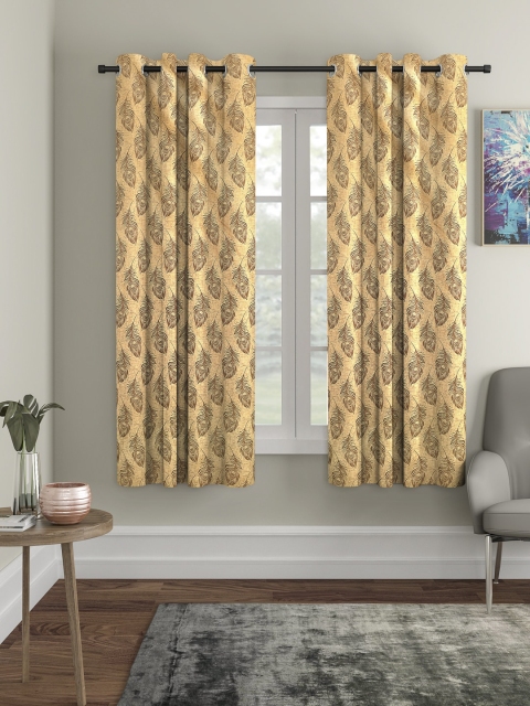 

HOSTA HOMES Beige & Brown Set of 2 Curtains
