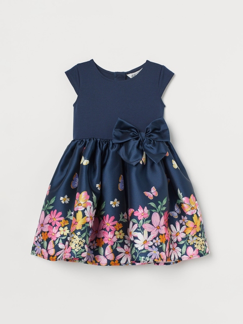 

H&M Girls Navy Blue & Pink Floral Printed Flared-Skirt Dress