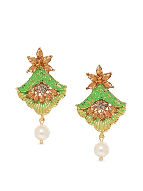 

Mahi Green & Gold-Toned Floral Drop Earrings