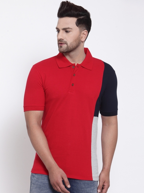 

Kalt Men Red & Black Colourblocked Polo Collar T-shirt