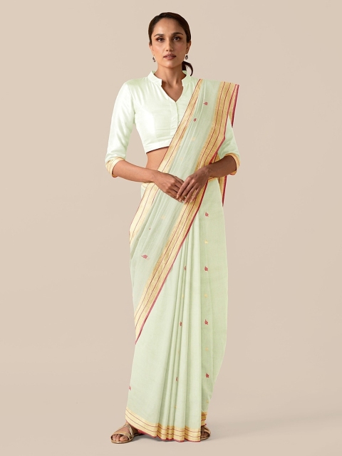 

Taneira Green Silk Cotton Woven Design Chanderi Saree