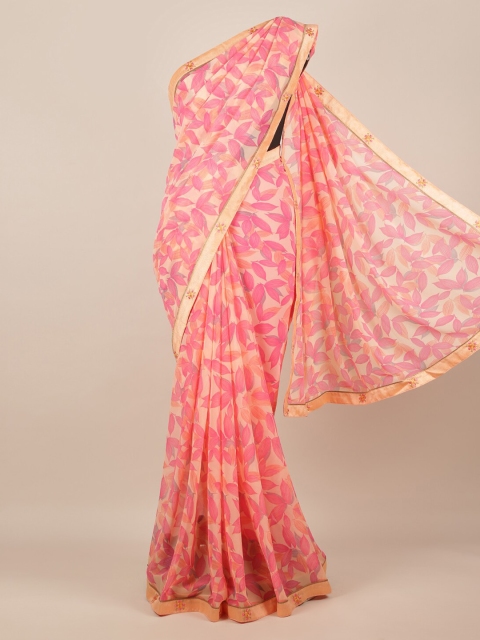 

Pothys Pink Printed Poly Chiffon Saree