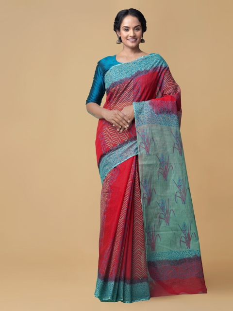 

Unnati Silks Red & Blue Organza Printed Kota Saree