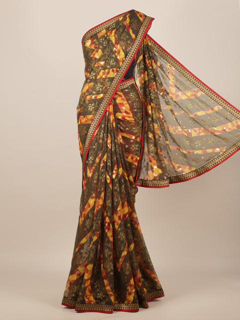 

Pothys Green Floral Printed Poly Chiffon Saree