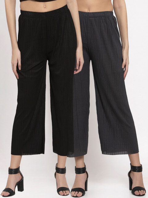

KLOTTHE Women Pack Of 2 Wide Leg Palazzos, Black