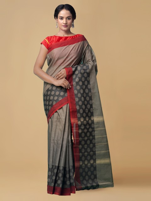 

Unnati Silks Grey Pure Cotton Solid Kanjeevaram Saree