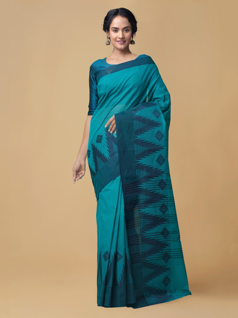 

Unnati Silks Blue Pure Cotton Solid Kanjeevaram Saree