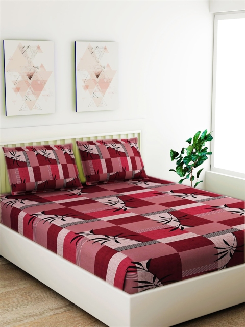 

Salona Bichona Red & Maroon Abstract 120 TC Cotton 1 King Bedsheet with 2 Pillow Covers