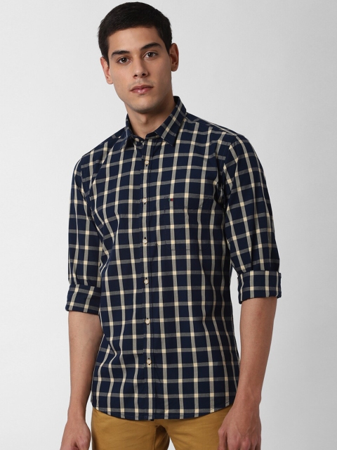 

Peter England Casuals Men Navy Blue & Beige Slim Fit Checked Cotton Casual Shirt
