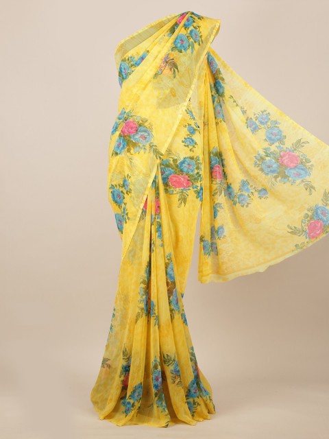 

Pothys Yellow Floral Printed Poly Chiffon Saree
