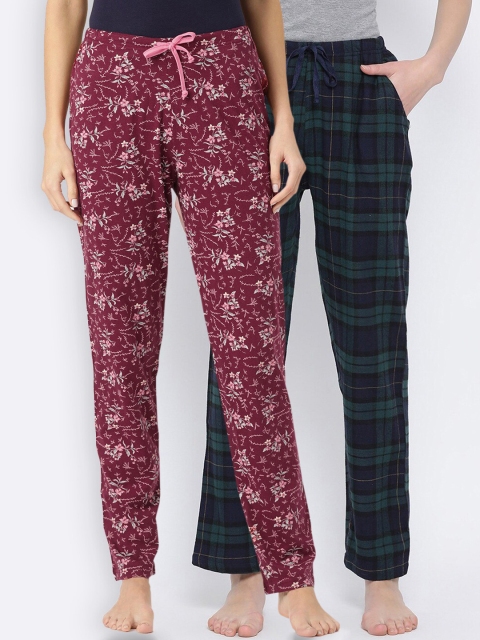 

Kanvin Women Pack Of 2 Printed Lounge Pants, Maroon