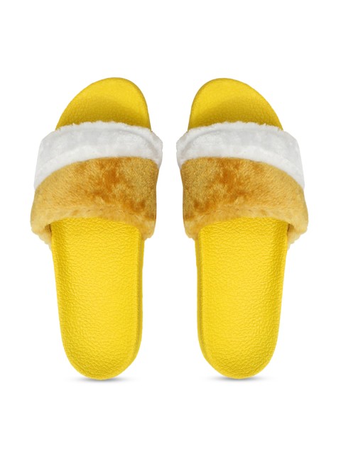 

FREECO Women Yellow & White Colourblocked Sliders