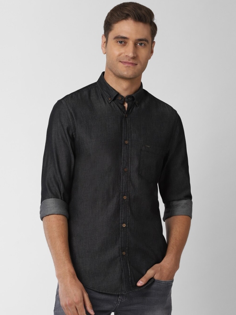 

Peter England Casuals Men Black Slim Fit Solid Cotton Casual Shirt