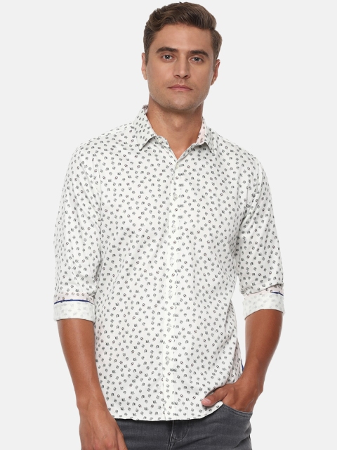 

V Dot Men Cream-Coloured Slim Fit Printed Casual Shirt, White