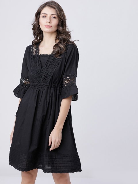 

Tokyo Talkies Women Black Lace Fit and Flare Dress