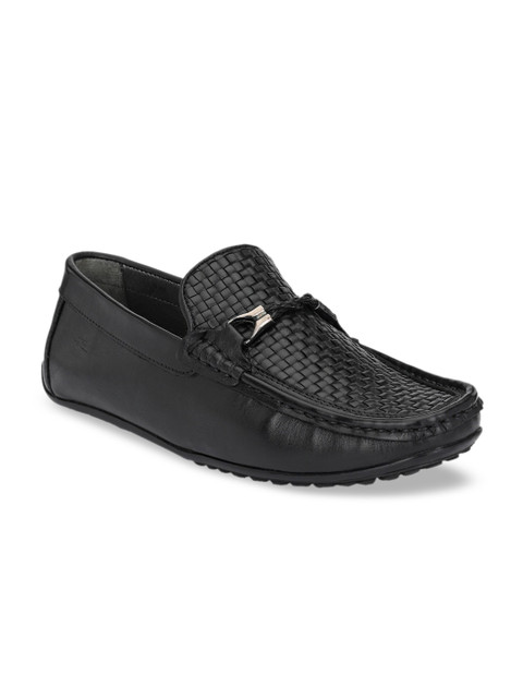 

Hitz Men Black Woven Design Leather Loafers