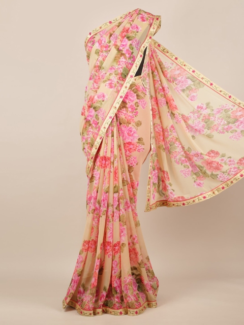 

Pothys Cream-Coloured Printed Poly Chiffon Saree