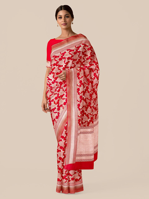 

Taneira Red & Off-White Pure Silk Woven Design Banarasi Saree