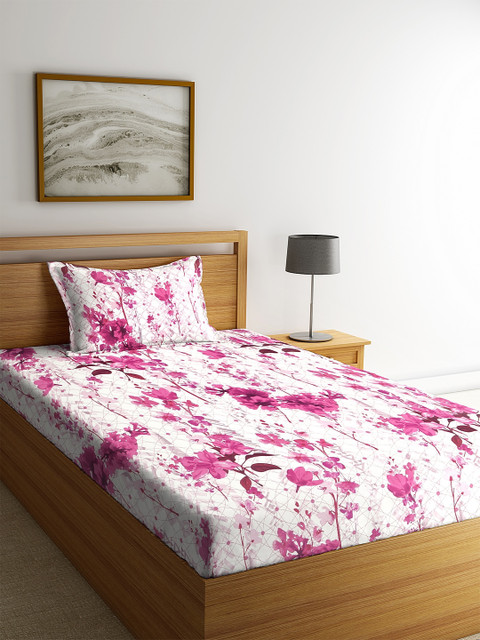 

BOMBAY DYEING White & Pink Floral 160 TC Cotton 1 Single Bedsheet with 1 Pillow Covers