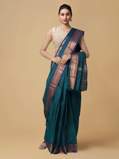 

Unnati Silks Green Pure Cotton Solid Handcrafted Uppada Saree