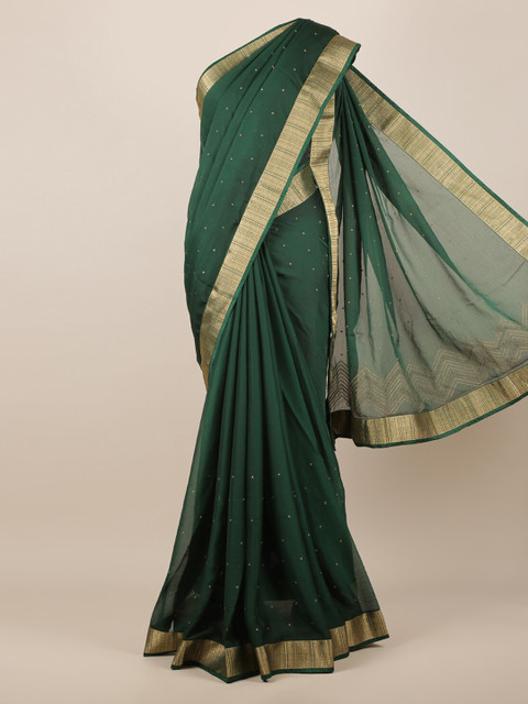 

Pothys Green Solid Poly Chiffon Saree