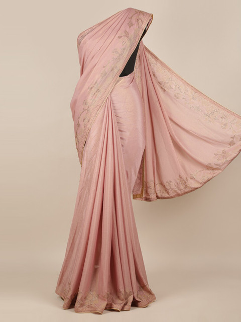 

Pothys Pink Solid Pure Georgette Saree