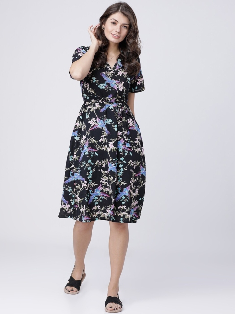 

Tokyo Talkies Women Black Printed Fit and Flare Dress