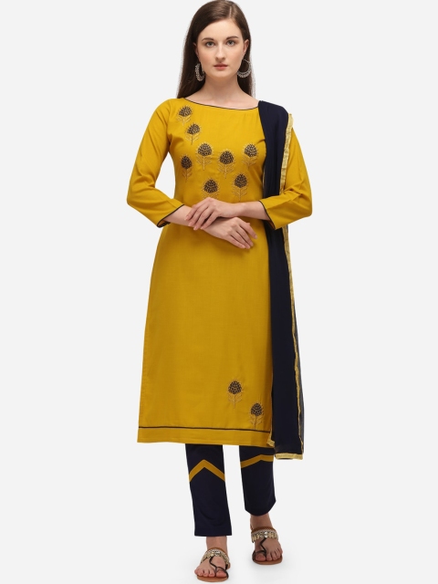 

mf Mustard & Navy Blue Cotton Blend Unstitched Dress Material