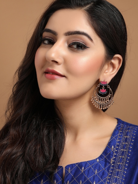 

Rubans Gold-Plated Oxidised Enamel Floral Chandbalis