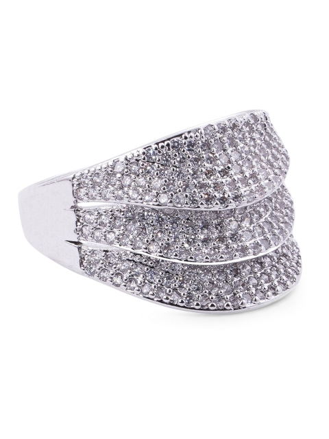 

shaze Silver-Toned & White CZ-Studded Statement Finger Ring